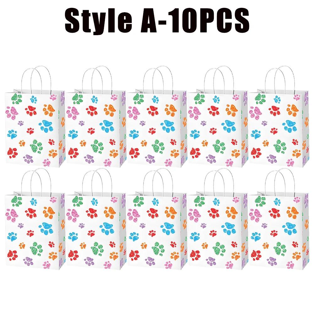 

10-60PC Pet Theme Candy Bags Colorful Dog Paw Design Gift Bags with Handles Birthday Party Decorations Favors for Cat Owners 22x16x8cm