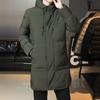 Men's Mid-Length Hooded Cotton Jacket - Plus Size, Slim Fit, Thickened for Warmth, Korean Style, Outdoor Windbreaker
