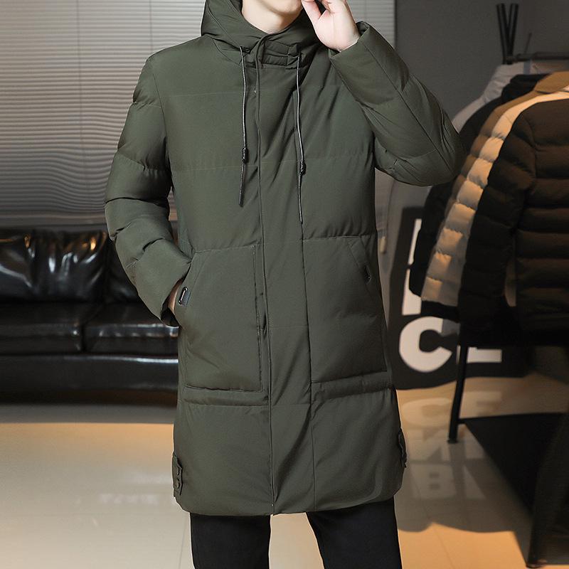 Men's Mid-Length Hooded Cotton Jacket - Plus Size, Slim Fit, Thickened for Warmth, Korean Style, Outdoor Windbreaker
