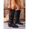 Winter 2025 Fleece Belt Buckle Rivet Mid-heel Knight Boots Plus Size Thick Heel Western Boots Women