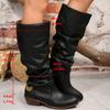 Fashion Slip On Thick Heels Knee High Boots Women Metal Decor Non Slip Pu Leather Boots Woman Plus Size 36-43 Retro Long Botas Mujer