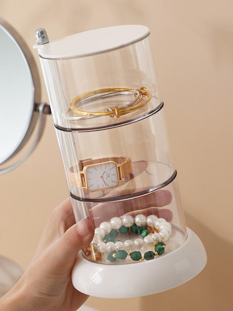 Transparent Rotating Multi-layer Storage Box Earrings Necklace Bracelet Headband Jewelry Box 360 Degree Dust-proof Box