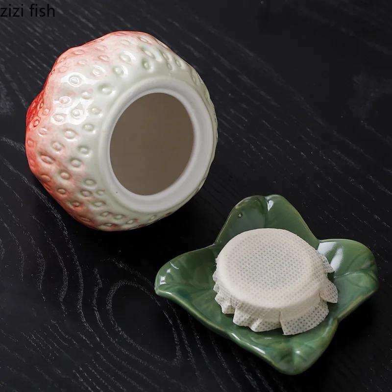 Strawberry Ceramic Tea Jar Simulation Fruit Storage Jar Sealed Moisture Proof Jar Tea Box Household Tea Storage Container