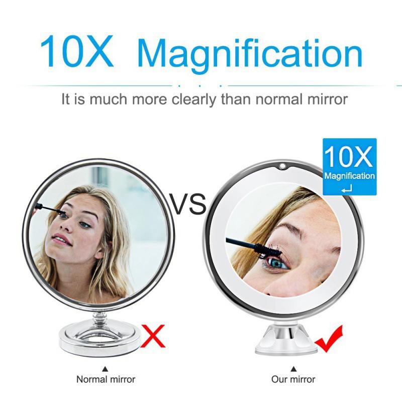 Flexible Makeup Mirror 10x Magnifying Mirrors 14 Led Lighted Touch Screen Vanity Mirror Portable Dressing Table Cosmetic Mirrors