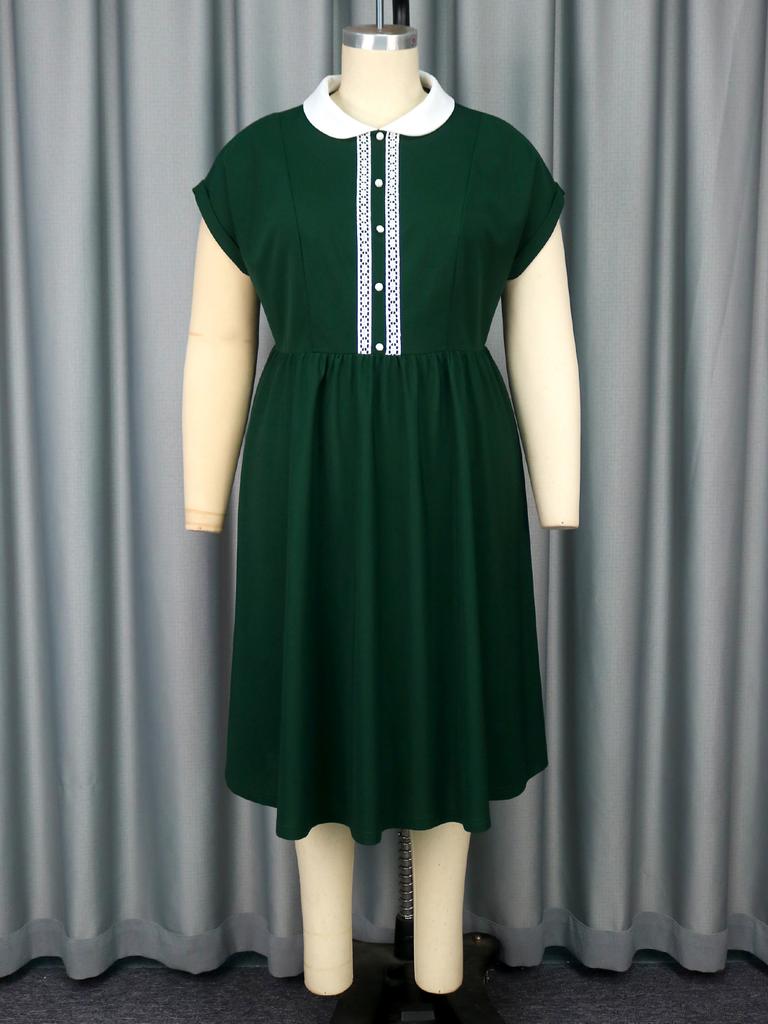 Lässiges A-Linien-Drapékleid für Damen mit Puppenkragen, ärmellosem Stil, Knopfleiste vorne, Retro-Midi-Outfit für den täglichen Gebrauch, Sommer-Vintage-Look