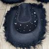 Feathered Trim Western Hat with Rhinestones Studded for Music Festival Cosplay Costume Headwear Carnivals Party Accessory
