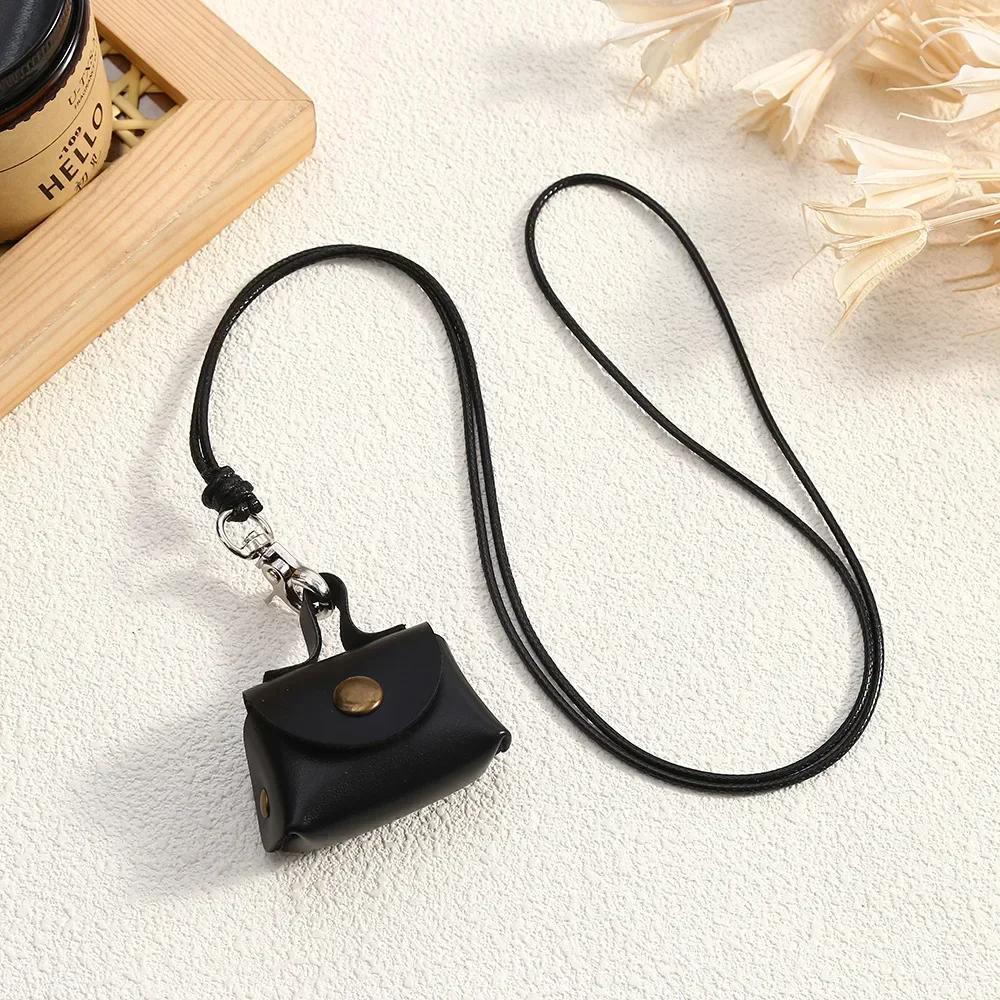 New Small and Cute Leather Coin Purse Pendant Necklace Sweater Chain Long Storage Bag Women's Headphone Cover Accessories