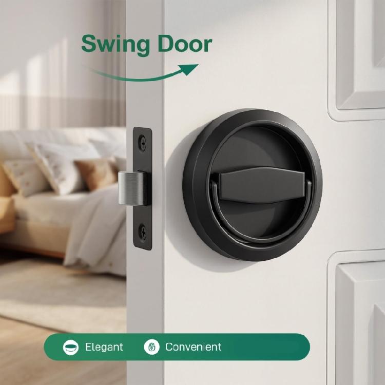 Closet and Hallway Door Recessed Lock Set, Black Round Hardware with 3 In Pull Diameter, Metal Construction, and Interior Thickness Compatibility