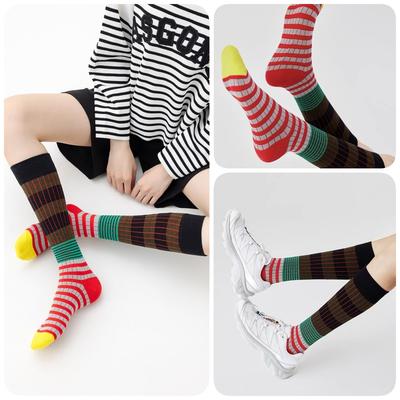 Soft Cotton Stockings Gentle Support Cotton Stockings For Women Striped Knee High Socks Comfortable Colorful Striped Socks