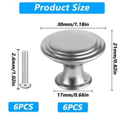 6pk 30mm Silver Cabinet Knobs - Vintage Round Drawer Pulls for Furniture