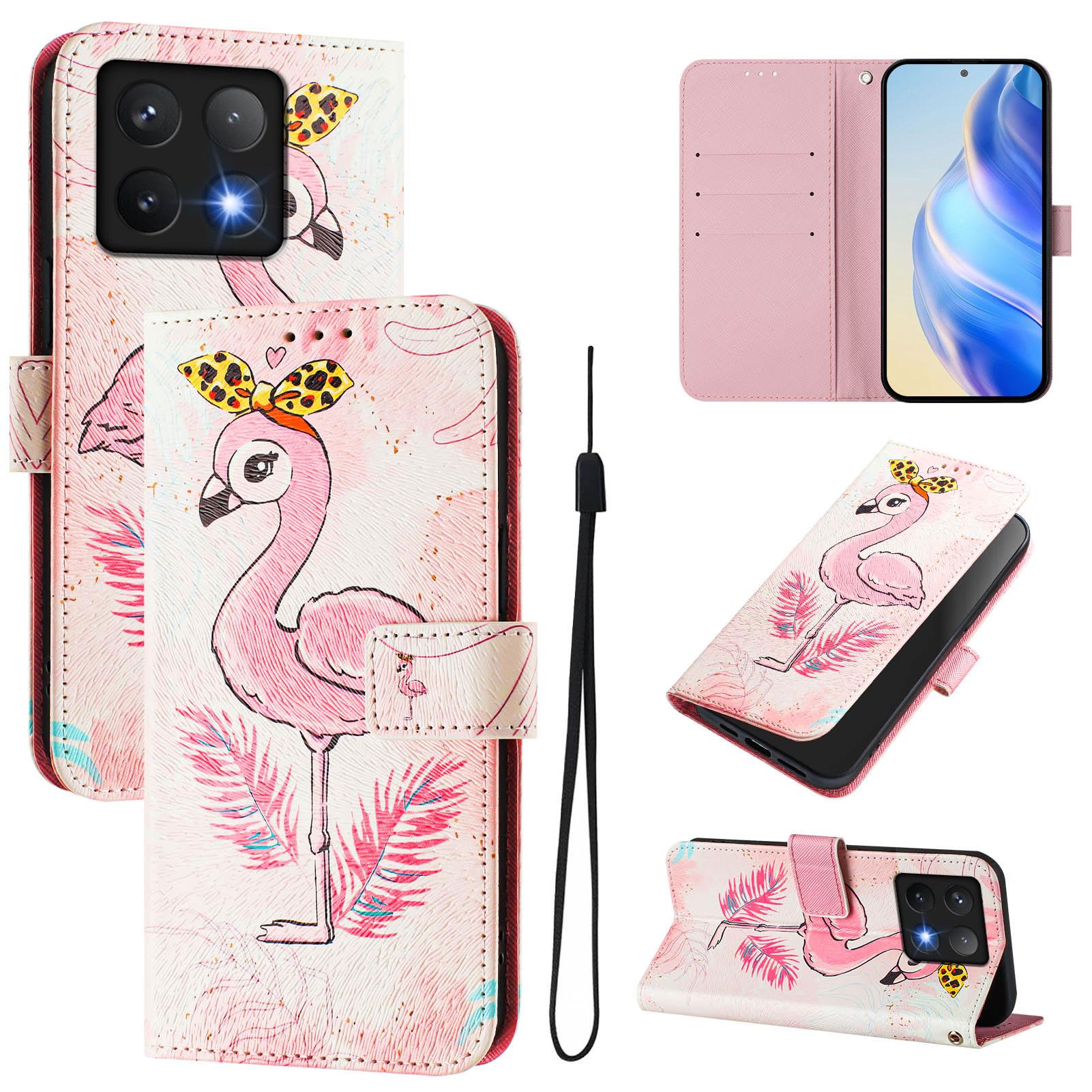 For Xiaomi 14T Pro Case Pattern Printing Wallet Phone Cover with Strap B