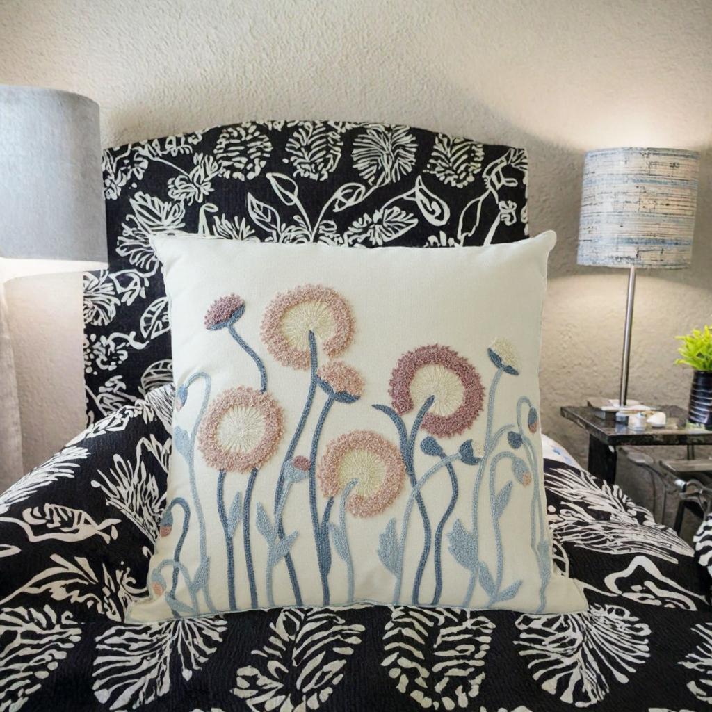 Cotton Vintage Embroidery Cushion Covers and Throw for Home & Hotel Decor Square Pillows with 3D Embroidery