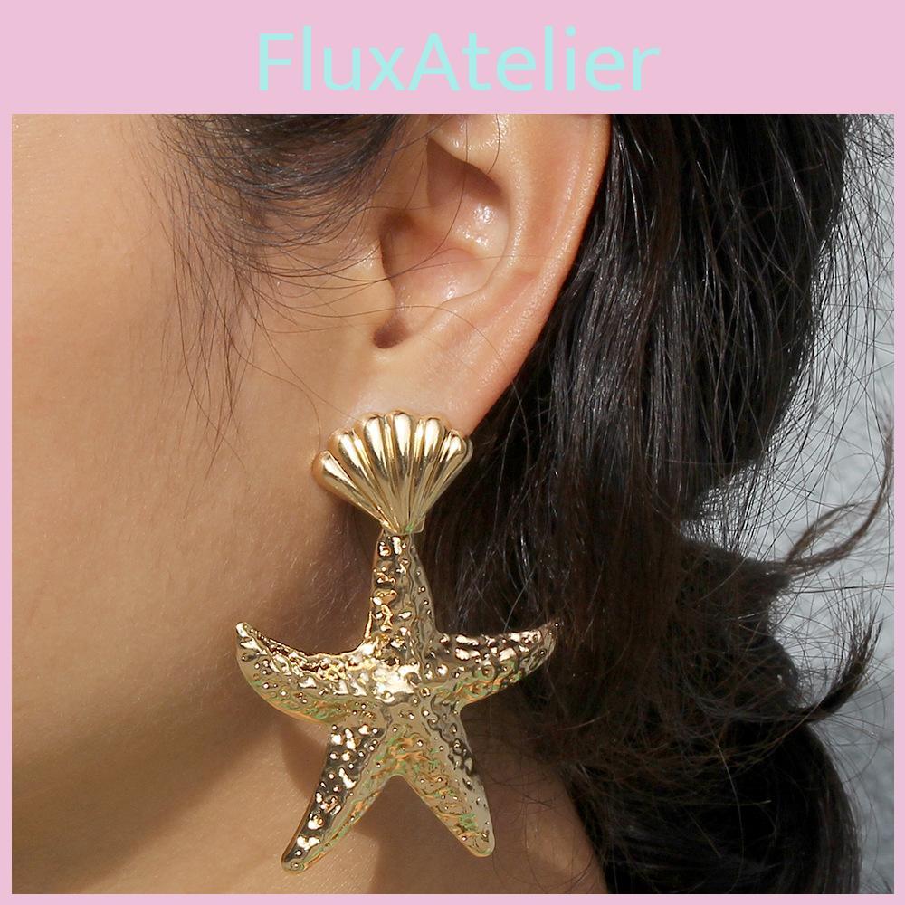 Shell Fashionable Gold Starfish Design Women Metal Earrings For Beach Summer