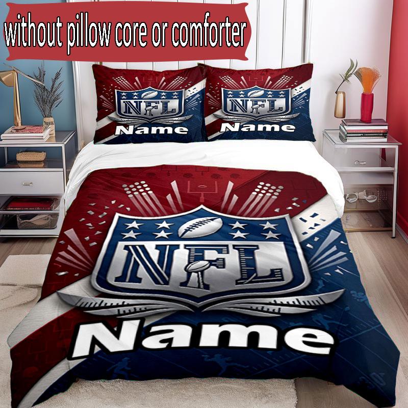 3pcs Duvet Cover Set (1*Duvet Cover + 2*Pillowcase, Without Core), Custom Name NFL Pattern Bedding Set, Home Bedroom Decor Gift