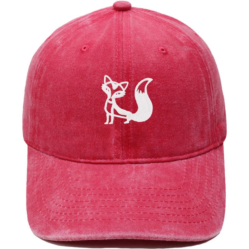Tegneserie ræv broderet baseballkasket vasket retro dad hat til mænd og kvinder afslappet udendørskasket
