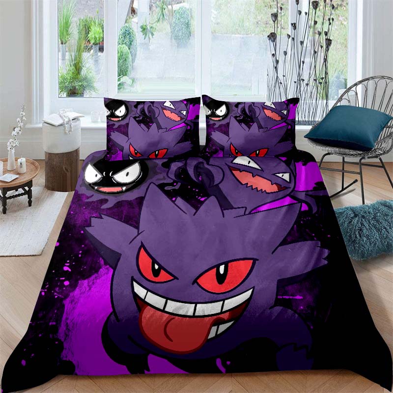 CustomizableAnime Gengar Printed Bedding Set 3 Piece Soft Microfiber Duvet Cover Set Teens Game Room Decor No Sheet No Filling