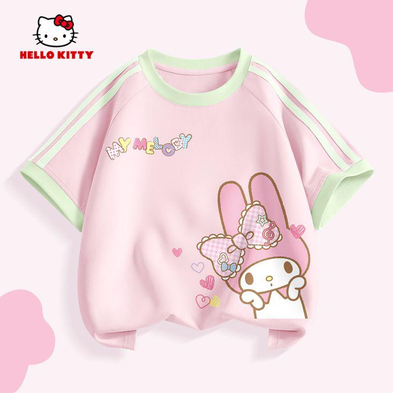 Melody Girls  Summer Outfit 2026 New Children s Short-Sleeve T-Shirt White Pleated Skirt Summer Two-Piece Set Trendy Ti Holds Face Colorful K Mousse Powder 120