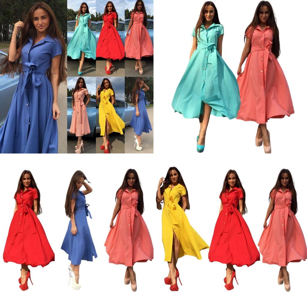 Elegante Abito Lungo da Donna con Opzioni Colorate in Tessuto Misto Cotone per l'Estate