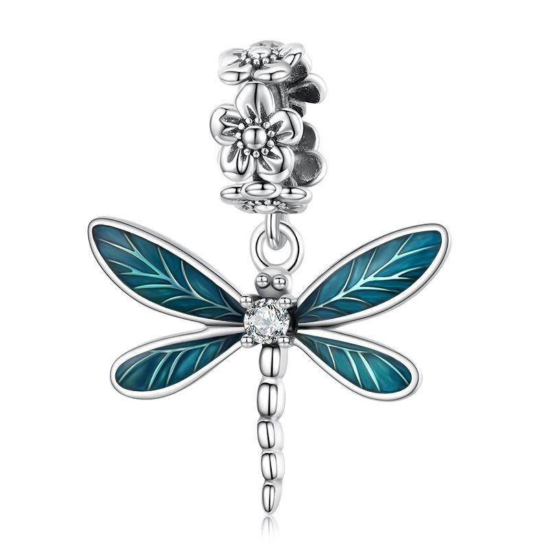WOSTU 2021 925 Sterling Silver Flower Gorgeous Dragonfly Insect Pendant Charm Beads Fit Original Bracelet DIY Jewelry CTC521
