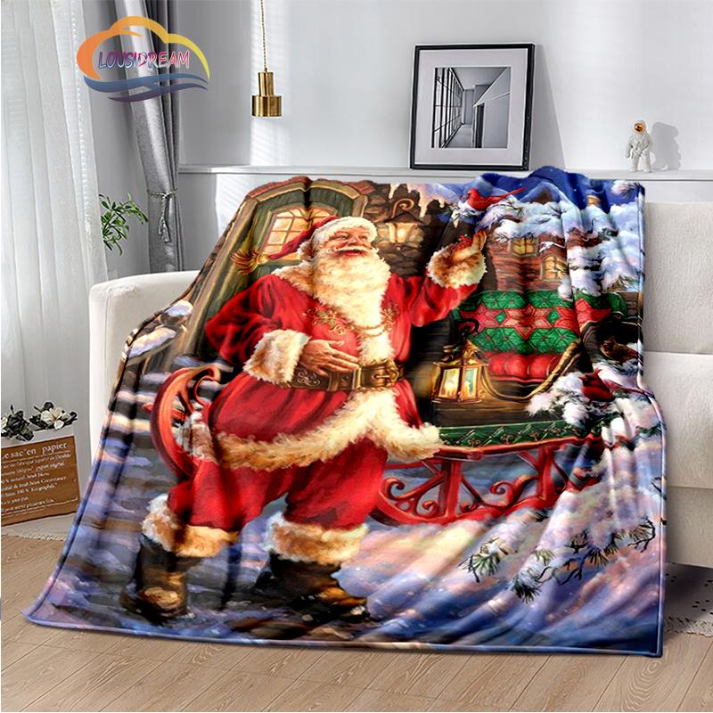 Merry Christmas Series Santa Blanket Flannel Warmth Soft Plush Sofa Bed Throwing