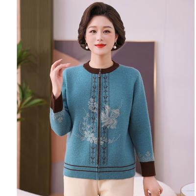 Mamas Herbst Hochwertiger Temperamentvoller Reißverschluss-Strickjacke für mittlere und ältere Frauen Western-Stil Wildes Oberteil Damen Neuer Strickmantel