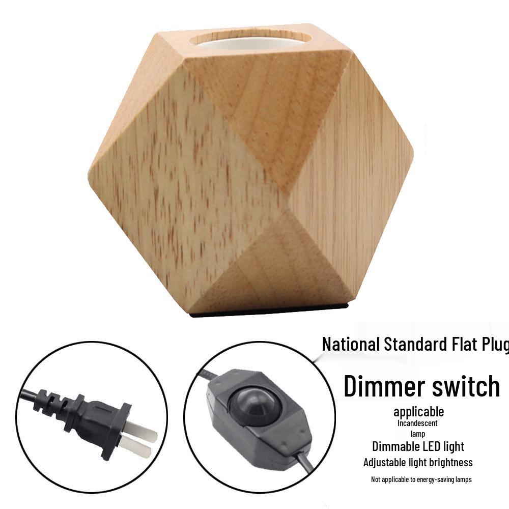 Rhombus Wood Table Lamp with E27 Screw Base and UK Three-Pin Plug