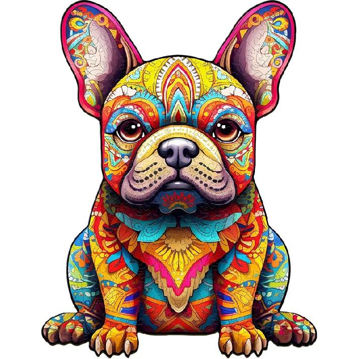 Wooden Puzzles for Adults and Kids, French Bulldog (M-180pcs) Wooden Jigsaw Puzzles, Unique Shaped Animal Wood Puzzles, Wooden Animal Puzzles Medium