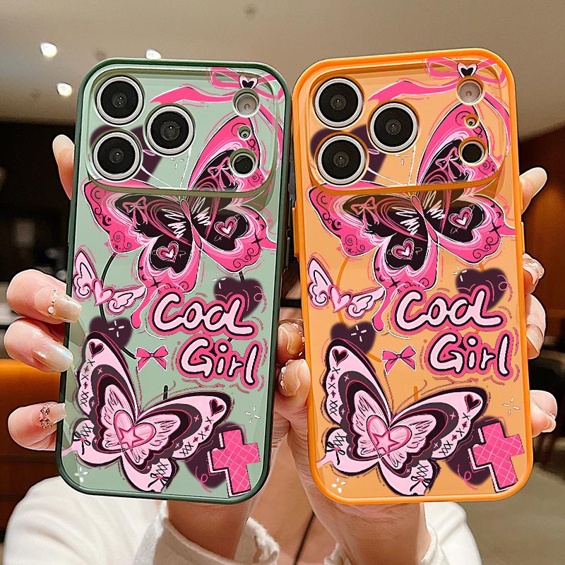 Cool Girl Butterfly Painting For iPhone 17 Pro Max Funda iPhone 16 15 14 13 Pro Max Skin Feeling Magnetic For Magsafe Shockproof Bumper Cover