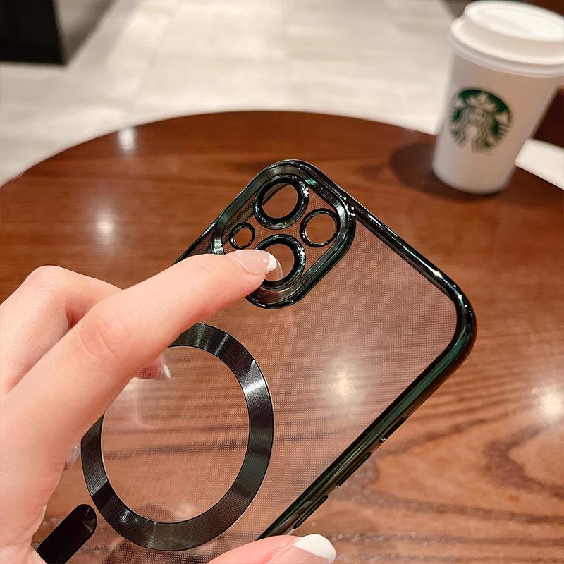 Suitable for Apple 15promax Phone Case 16, MagSafe with Lens Film 13, Transparent 14Pro Magnetic Case