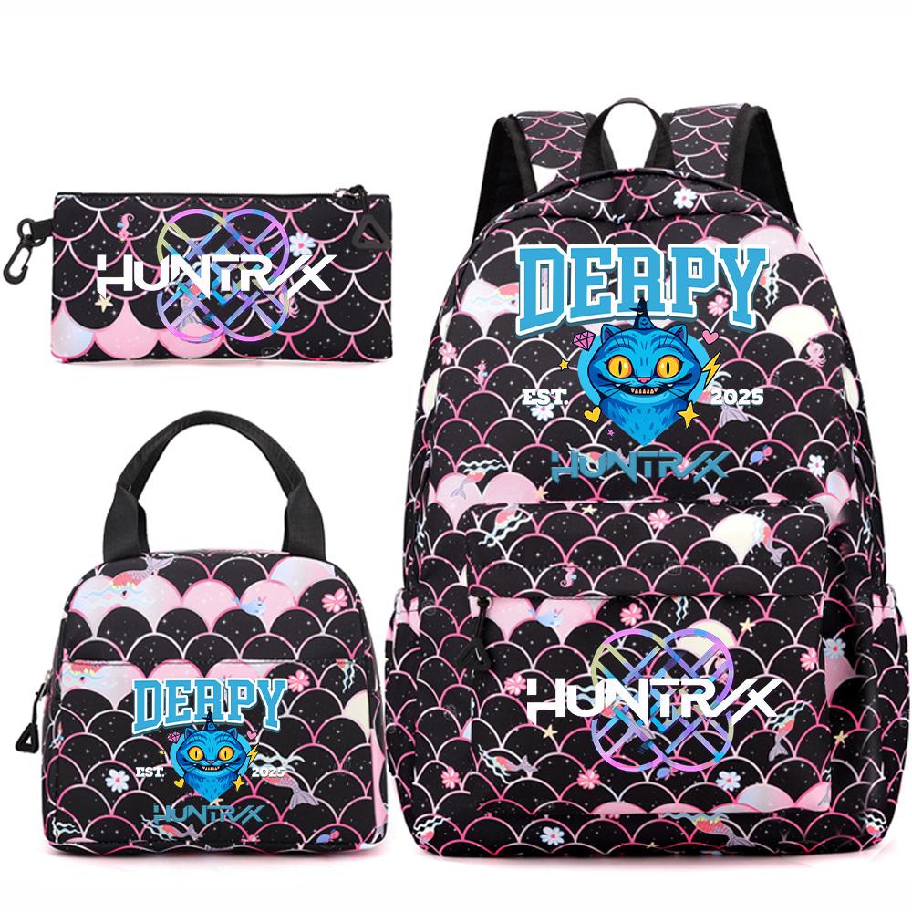 3Pcs/set Anime Cartoon Printed Backpack Handbag Pencil Case for Teenger Student Girl Boy Large Capacity Waterproof Bookbag