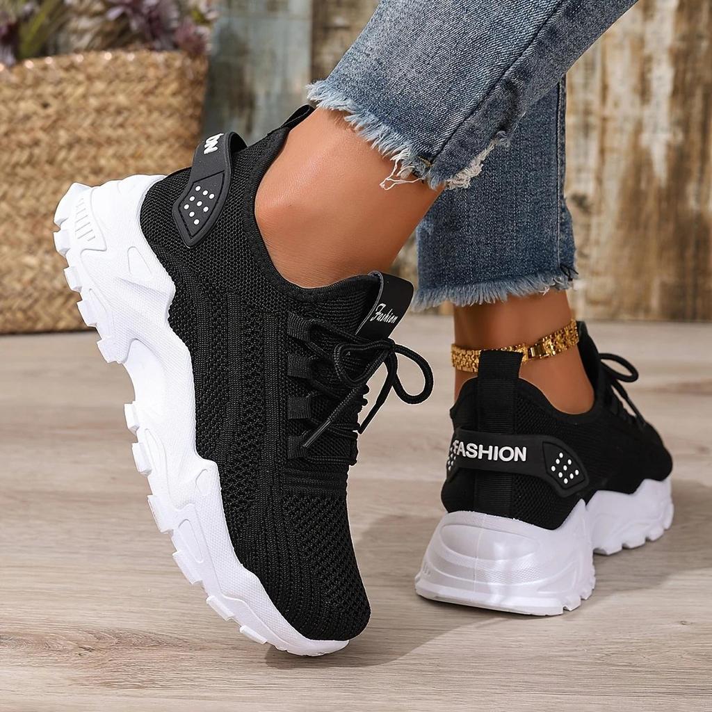 Large Size Women's White Shoes Summer Mesh Lace Sneakers Comfortable Low-top Running Shoes