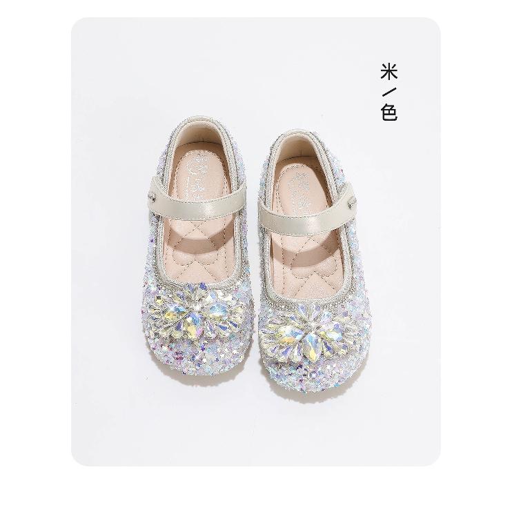 Girls' Crystal Princess Shoes Spring and Autumn New Children's Shoes Single Shoes Soft Sole Baby Girl Performance Little Leather Shoes