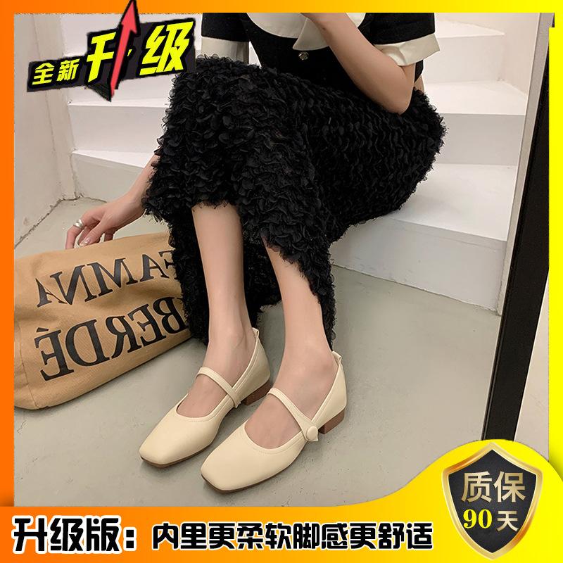 Fairy Wind Mary Jane Single Shoes Women's Shoes 2025 New Spring and Summer New Flat Bottom Shallow Mouth Square Head Thick Heel Soft Sole Shoes