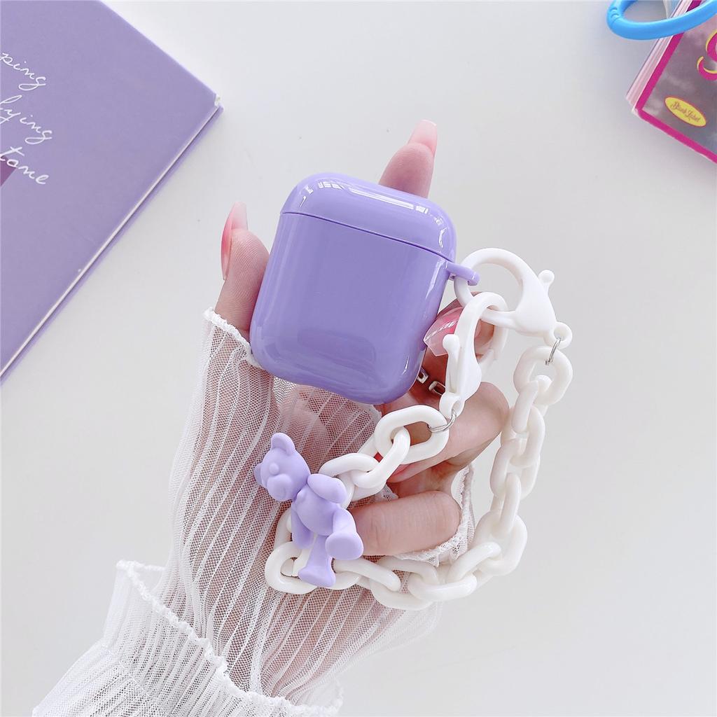 Compatible with Apple AirPods Pro 1st Gen Bluetooth Earphone Protective Case 1/11 Purple Cute Little Bear Earphone Headphone Case
