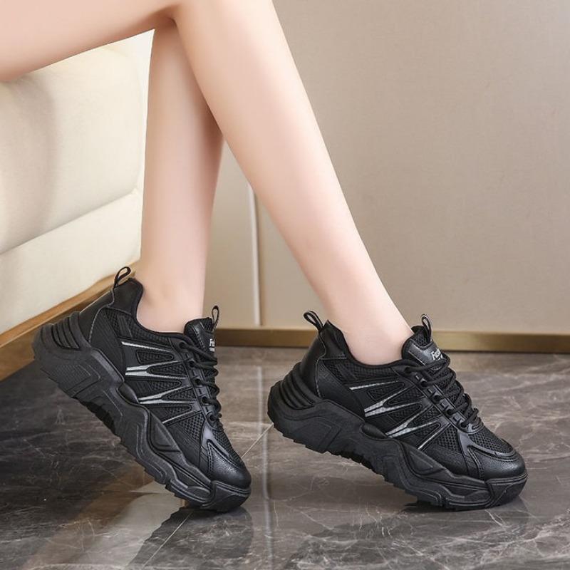 

Womans White Leather Casual Shoes Summer Breathable Chunky Sneakers Women Basketball Shoes Outdoor Trainers Tenis Mujer 40 чёрный