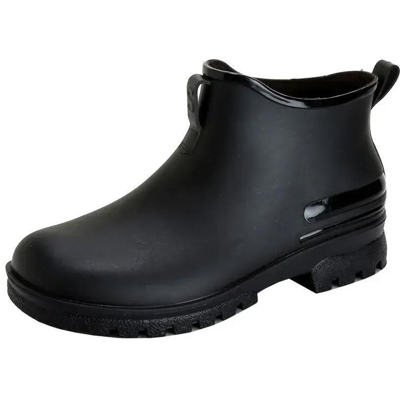 Waterproof and Non-slip Fashion Man Shoes Chef Kitchen Cooking Ankle Low Short Rain Boots for Men Comfortable Plastic Resistant