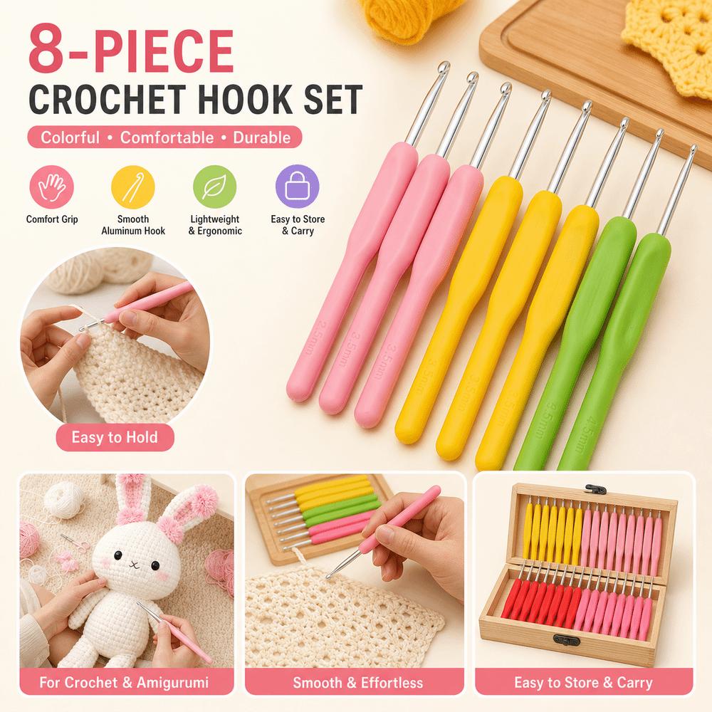 Colorful Grip Crochet Hooks 2.5-6.0mm Sizes Yarn Needles Set Aluminium Crochet Hooks For Beginners