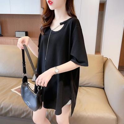 Front Shoulder T-shirt for Women Short-sleeved Korean Style Loose Slim U-neck Summer Top Design Niche Ins Sweet Spicy