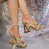 Fashion Plus Size Statement Sandals Women's Summer New Square Toe Open Toe Fish Mouth Shaped Heel Printed Non-slip High Heels