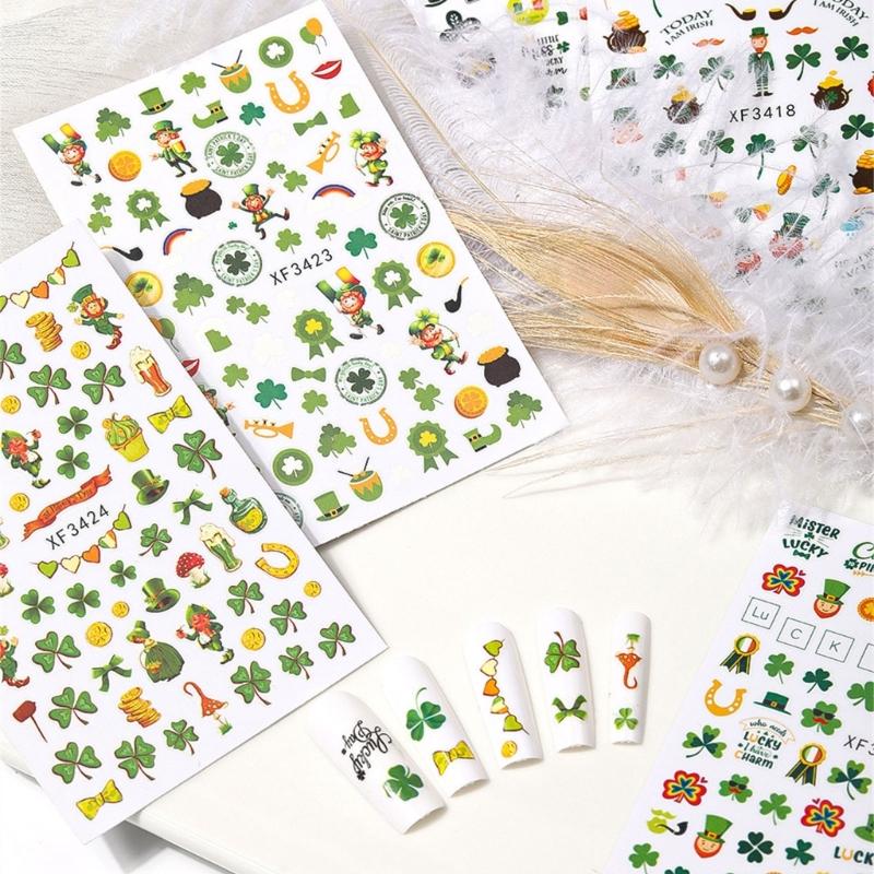Saint Patrick’s Day Nails Art Stickers Green Shamrock Nails Decals Adhesive Nail Sticker Nails Art Decoration