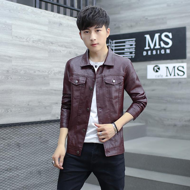 Pánská bunda z PU kůže s plus sametem - Jaro/Podzim, Slim Fit, Korejský styl, Ležérní zralý vzhled