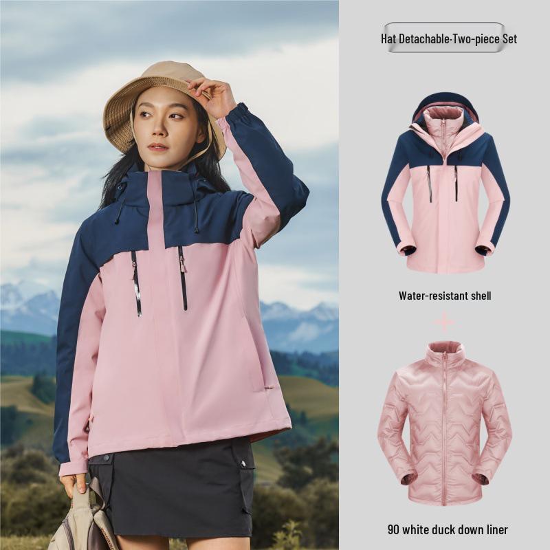 Women's 3-in-1 Down Jacket: Waterproof, Windproof, Outdoor Style for Autumn and Winter