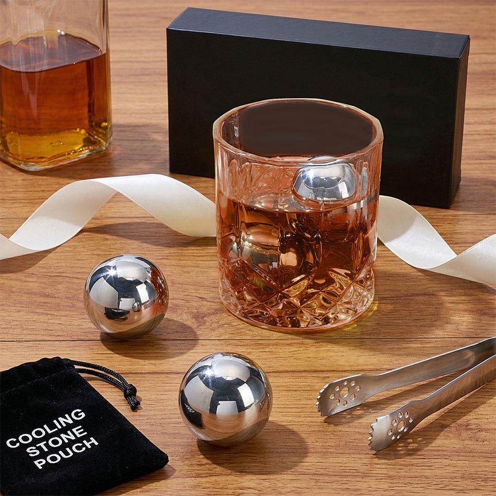 4pcs Reusable 304 Stainless Steel Ice Cubes Whiskey Ice Balls for Cocktail Beverage Chilling Stainless Steel color 37.5mm