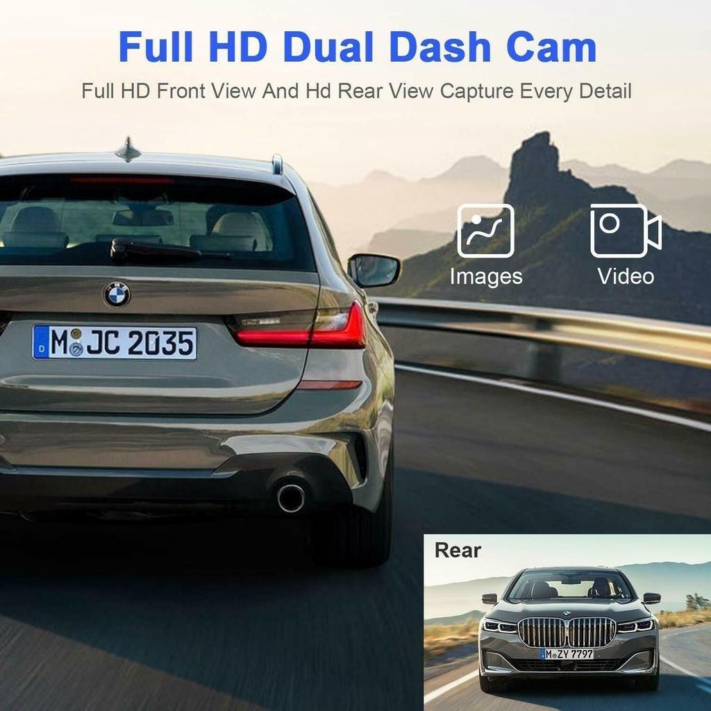 Screen Dual Lens HD 1080P Dash Cam Front&Rear Built-in GPS 170° Wide Angle DVR with G-sensor/Night Vision/Motion Detection/Loop