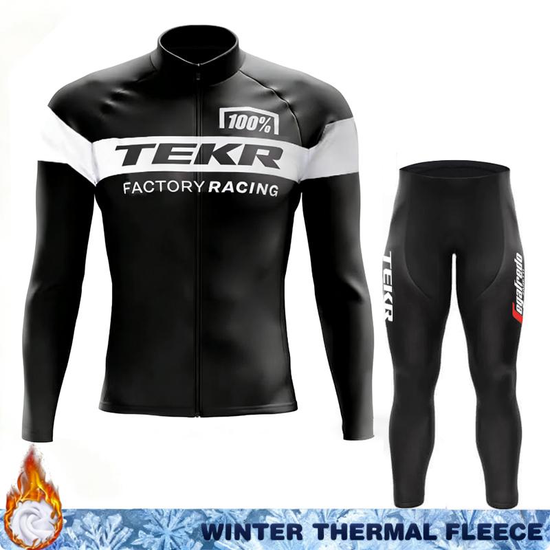Winter Cycling Jersey Men Thermal Fleece TEKR Clothing 2026 Bicycle Clothes Bib Jackets Long Sleeve Man Maillot Road Suit Bikes
