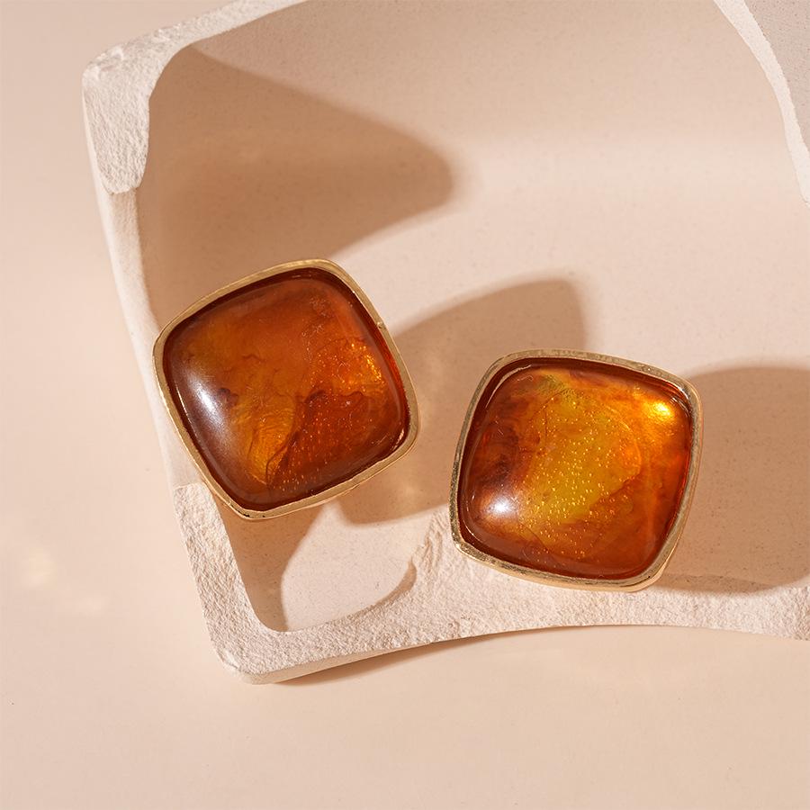 

Iridescent Resin Geometric Sterling Silver Earrings for Women - Vintage, Minimalist, High-End Style