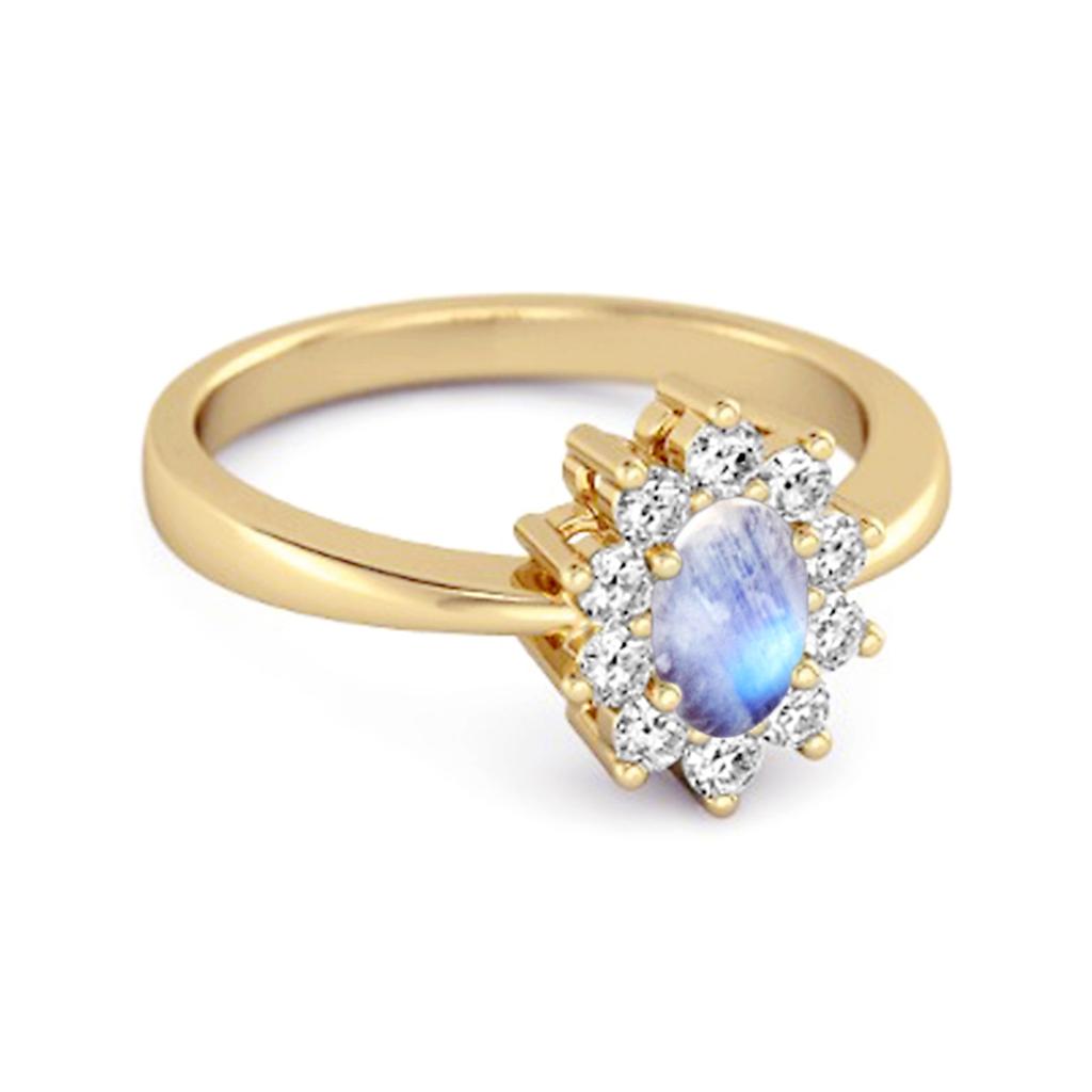 Moonstone Classic Halo Ring - 925 Sterling Silver Gold Vermeil