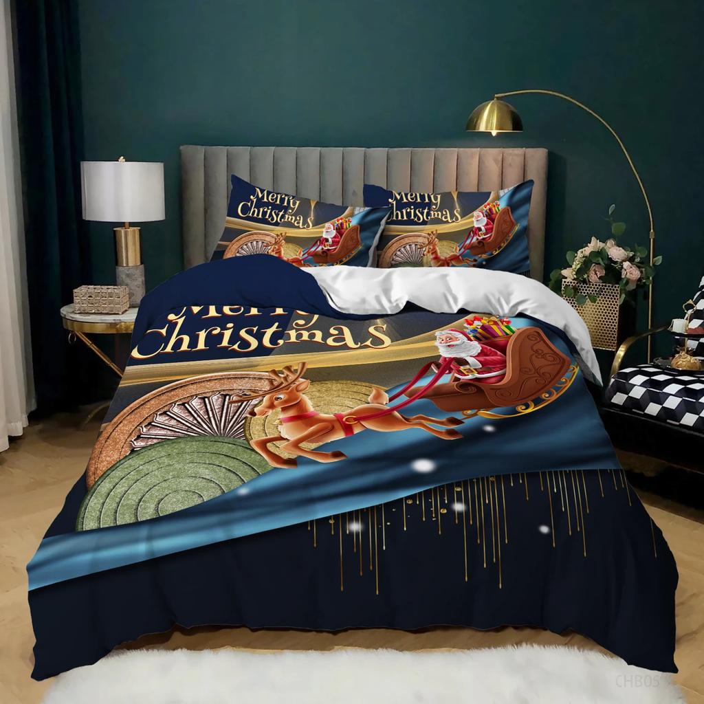 Christmas Soft Duvet Cover Carton Mery Chirstmas Santa Claus Elk Comfortable Quilt Cover Gren for Children Adult Peoples Holiday Gifts Bedrom Decor