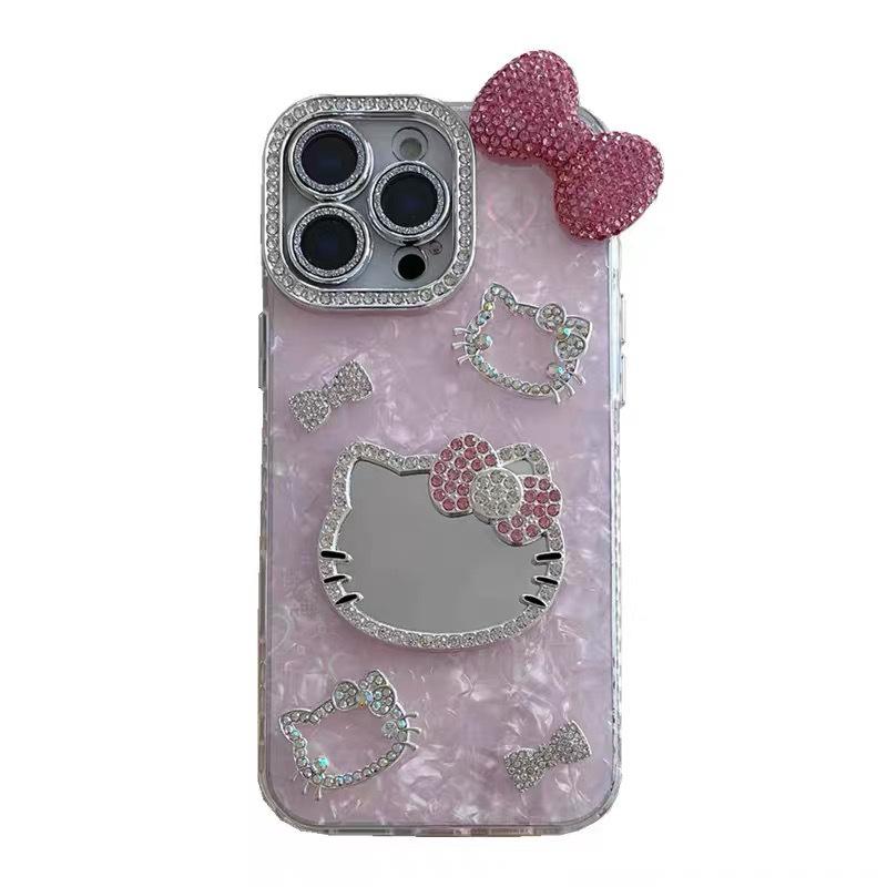 Applicable Apple 17Promax Bow Mirror Kt Cat Iphone16 Rhinestone Luxury 15Plus Creative All-Inclusive