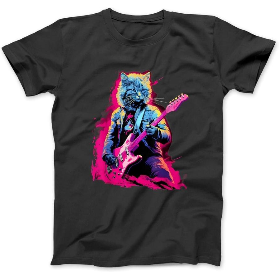 Punk Rock Guitar British Shorthair Cat Guitarist T-Shirt Sweatshirt Hoodie Tanktop for Men Women Kids Black S